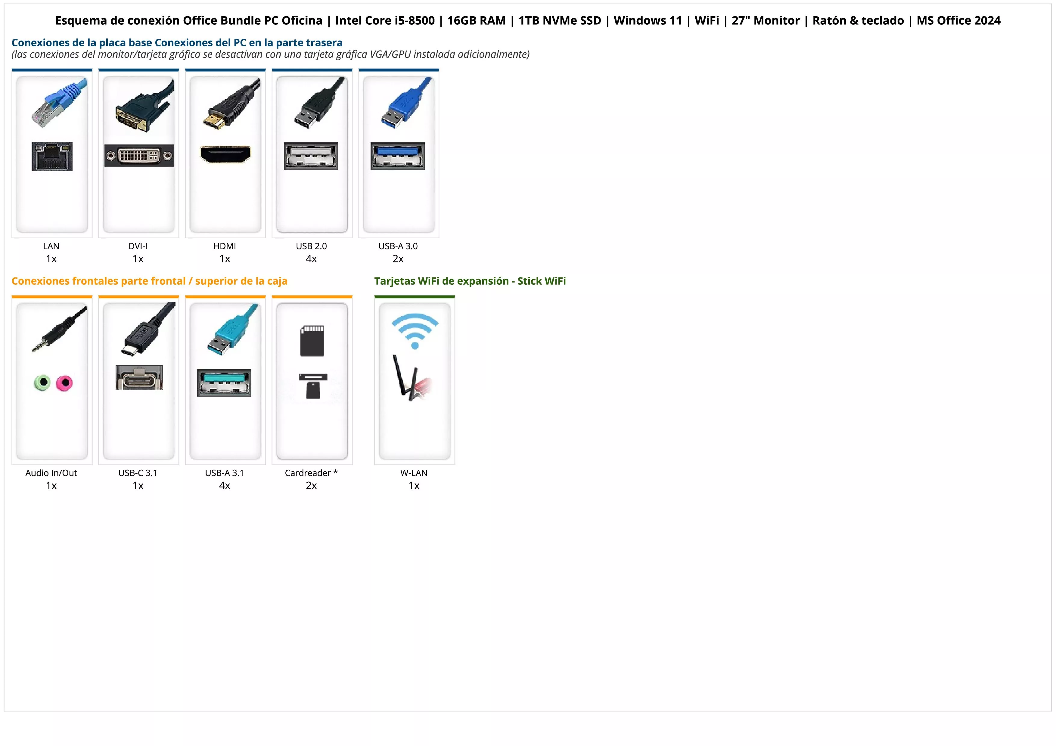 Office Bundle PC Oficina | Intel Core i5-8500 | 16GB RAM | 1TB NVMe SSD | Windows 11 | WiFi | 27" Monitor | Ratón & teclado | MS Office 2024 Office Bundle PC Oficina | Intel Core i5-8500 | 16GB RAM | 1TB NVMe SSD | Windows 11 | WiFi | 27" Monitor | Ratón & teclado | MS Office 2024