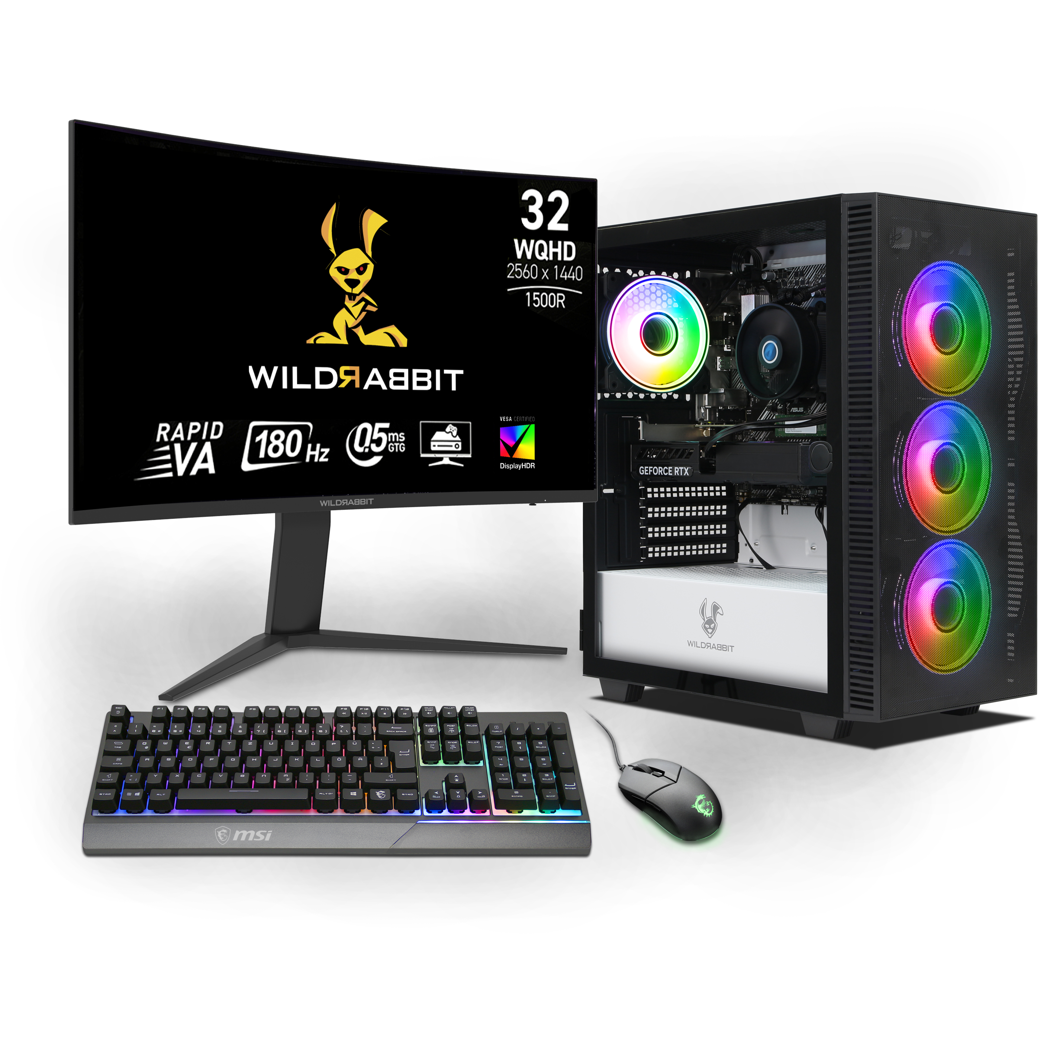 Starter Gaming Bundle | AMD Ryzen 7 5700X | Nvidia GeForce RTX 5060 8GB | 16GB RAM | 1TB NVMe SSD | Windows 11 | WiFi | Wildrabbit GMX 32" WQHD LCD Gaming Monitor | MSI VIGOR GK30 Combo | Libre Office