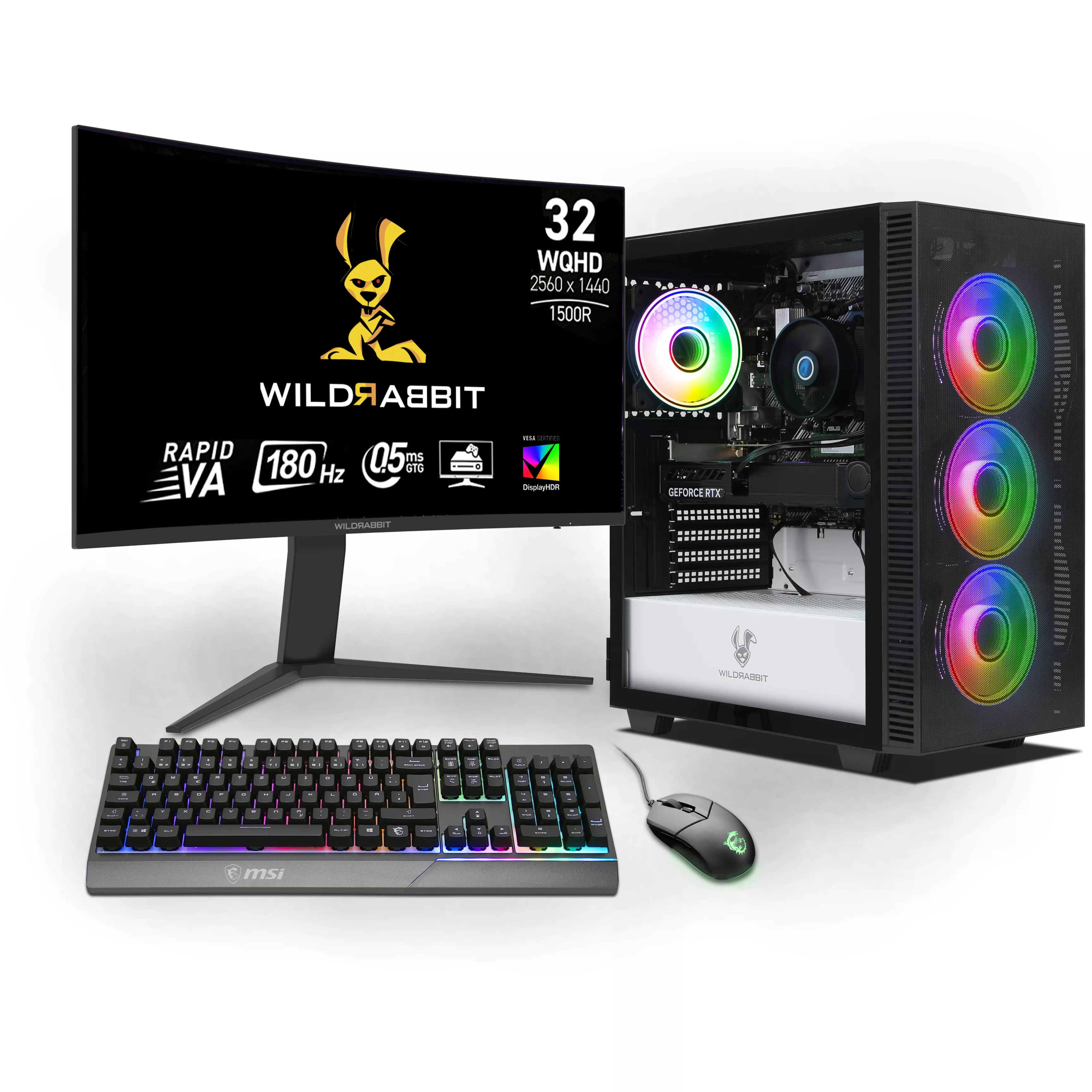 Starter Gaming Bundle | AMD Ryzen 7 5700X | Nvidia GeForce RTX 5060 8GB | 16GB RAM | 1TB NVMe SSD | Windows 11 | WiFi | Wildrabbit GMX 32" WQHD LCD Gaming Monitor | MSI VIGOR GK30 Combo | Libre Office
