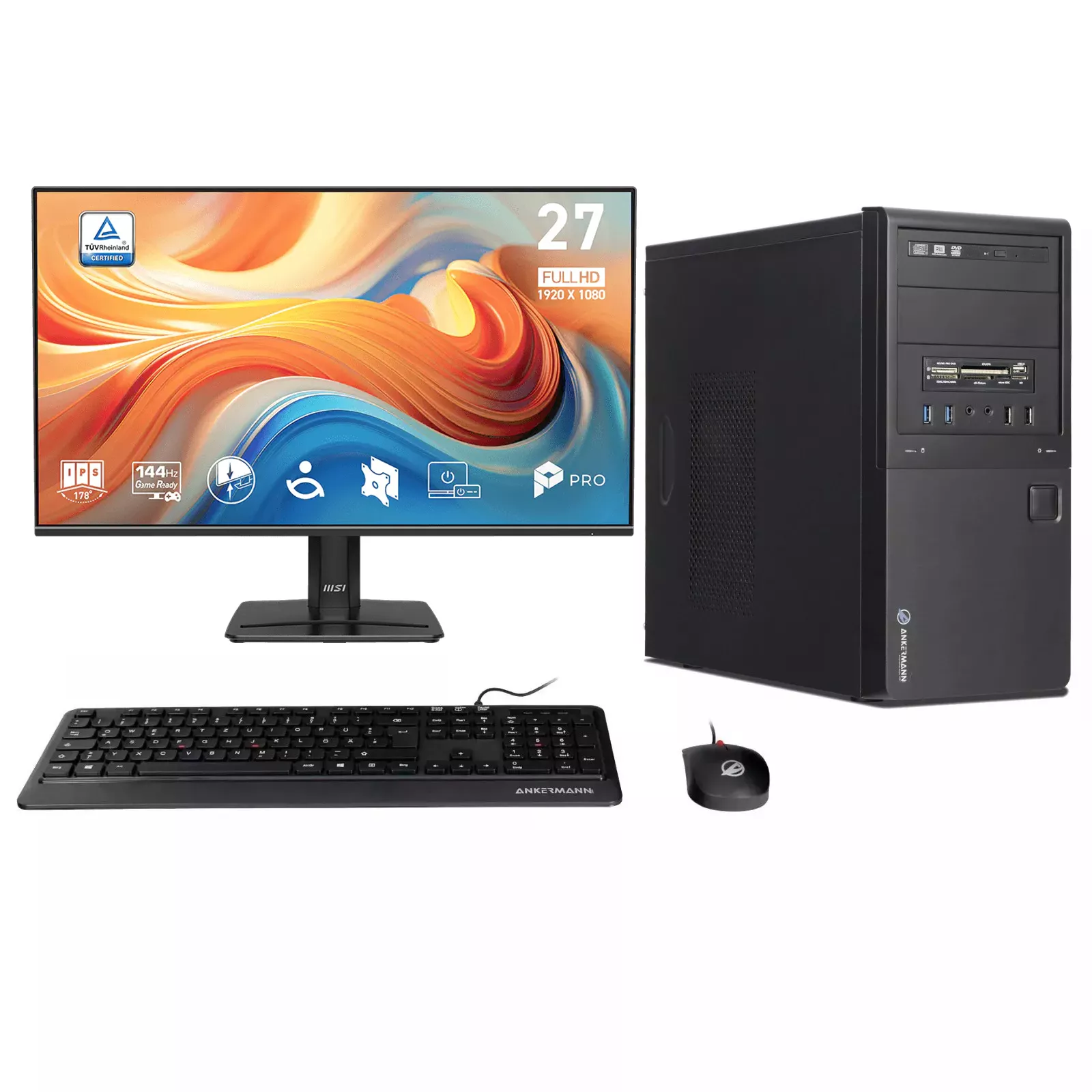 Business Office Work Bundle | Intel Core i5-6500 | 16GB RAM | 480GB SSD | Windows 10 | MSI PRO MP 27" E14A Full-HD Monitor | Maus & Tastatur | Libre Office