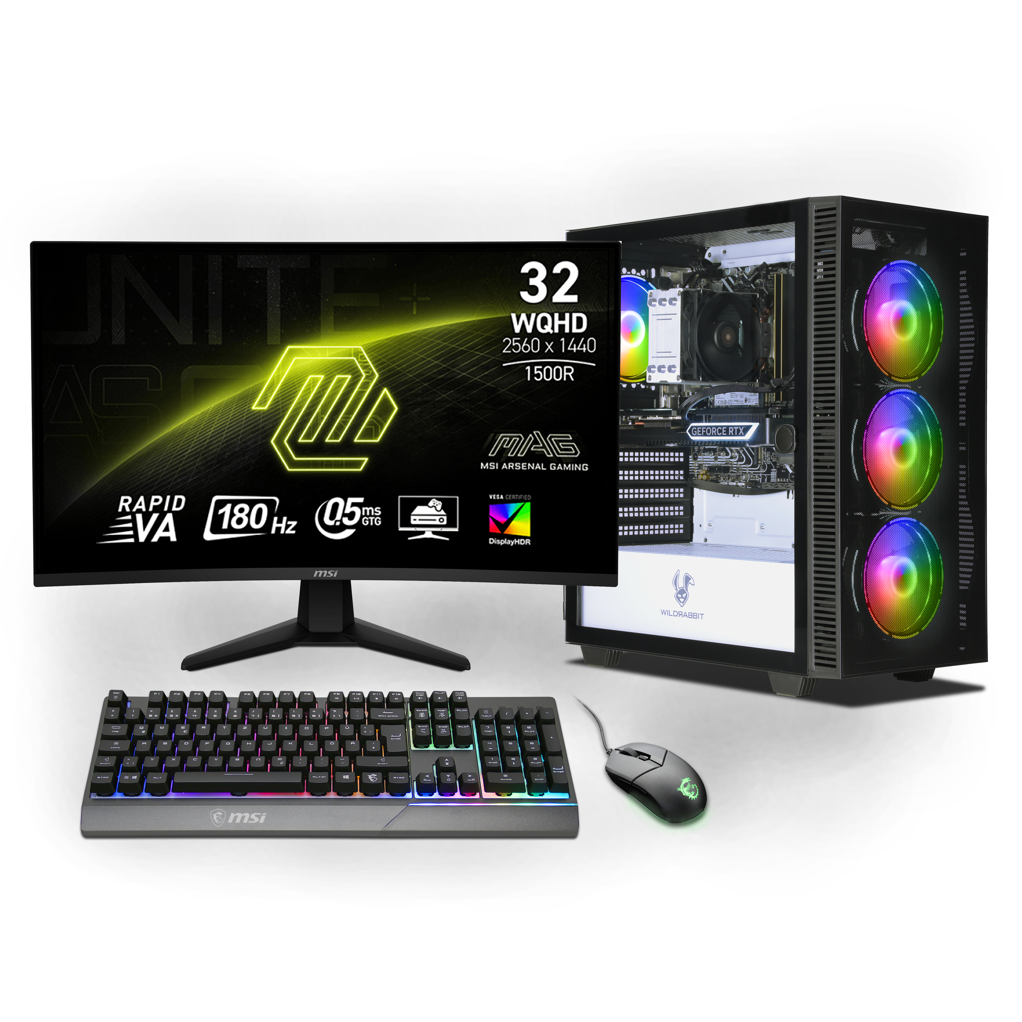Aero Gaming Bundle | Intel Core i7-13700F | Nvidia GeForce RTX 5070 12GB | 32GB DDR5 RAM | 1TB NVMe SSD | Windows 11 | WLAN & Bluetooth | MSI MAG 32" Curved WQHD Gaming Monitor | MSI RGB Deutsche Tastatur | MSI GM11 Mouse | Libre Office