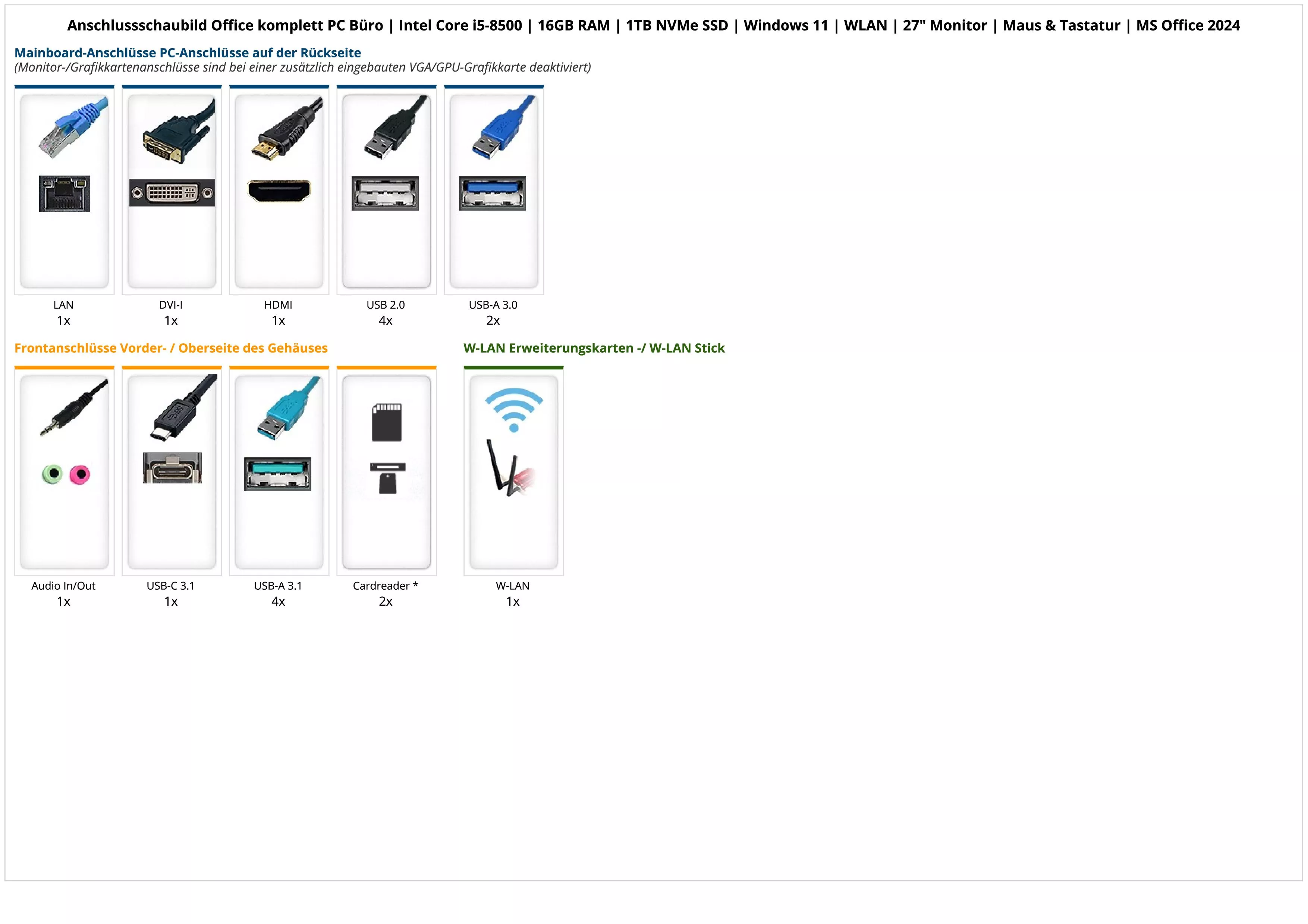 Office komplett PC Büro | Intel Core i5-8500 | 16GB RAM | 1TB NVMe SSD | Windows 11 | WLAN | 27" Monitor | Maus & Tastatur | MS Office 2024 Office komplett PC Büro | Intel Core i5-8500 | 16GB RAM | 1TB NVMe SSD | Windows 11 | WLAN | 27" Monitor | Maus & Tastatur | MS Office 2024