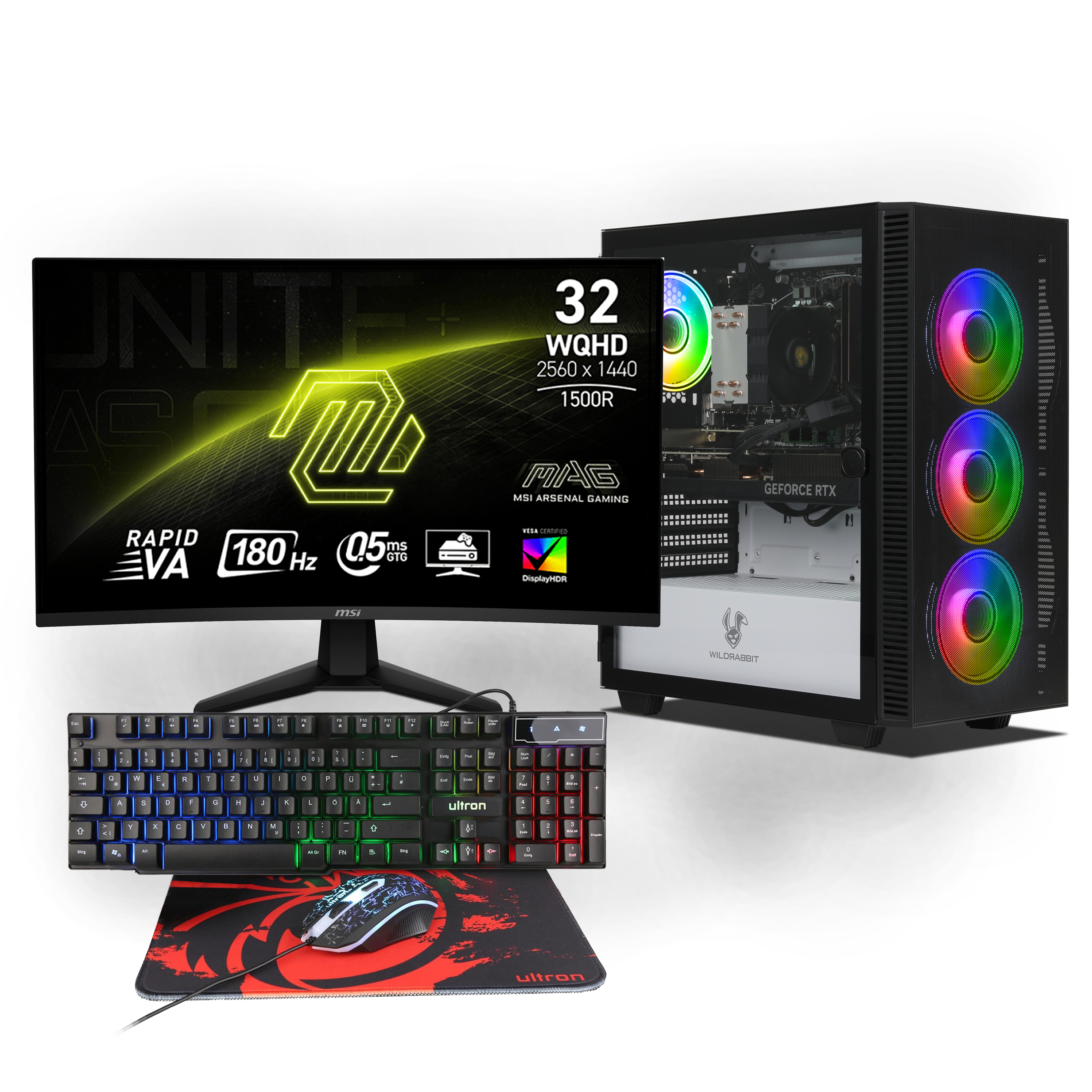 Ryzen Gaming Bundle | AMD Ryzen 7 8700F | Nvidia GeForce RTX 5070 12GB | 32GB DDR5 RAM | 1TB NVMe SSD | Windows 11 | WLAN | MSI MAG 32" Curved WQHD Gaming Monitor | Ultron HAWK RGB 4 in 1 Gaming Set | Libre Office Ryzen Gaming Bundle | AMD Ryzen 7 8700F | Nvidia GeForce RTX 5070 12GB | 32GB DDR5 RAM | 1TB NVMe SSD | Windows 11 | WLAN | MSI MAG 32" Curved WQHD Gaming Monitor | Ultron HAWK RGB 4 in 1 Gaming Set | Libre Office