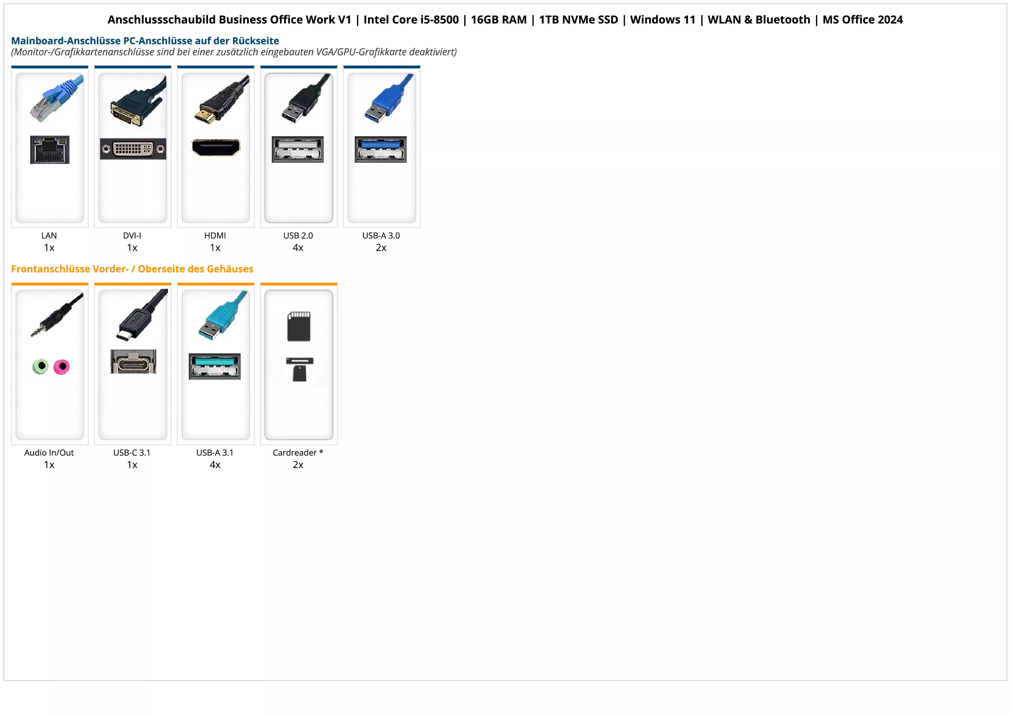 Business Office Work V1 | Intel Core i5-8500 | 16GB RAM | 1TB NVMe SSD | Windows 11 | WLAN & Bluetooth | MS Office 2024 Business Office Work V1 | Intel Core i5-8500 | 16GB RAM | 1TB NVMe SSD | Windows 11 | WLAN & Bluetooth | MS Office 2024