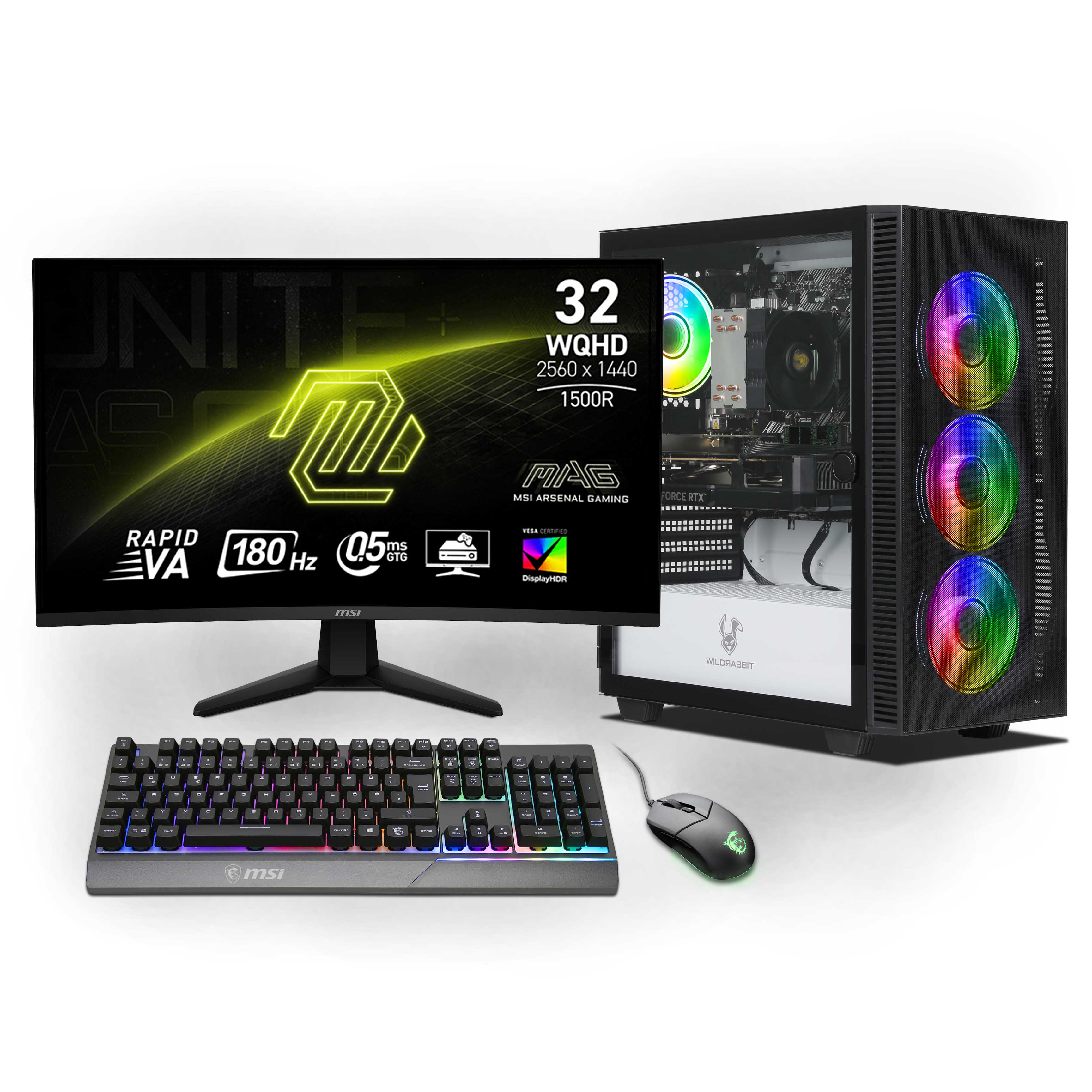 Starter Gaming Bundle | AMD Ryzen 7 5700X | Nvidia GeForce RTX 5060 8GB | 16GB RAM | 1TB NVMe SSD | Windows 11 | WLAN | MSI MAG 32" Curved WQHD Gaming Monitor | MSI VIGOR GK30 Combo | Libre Office