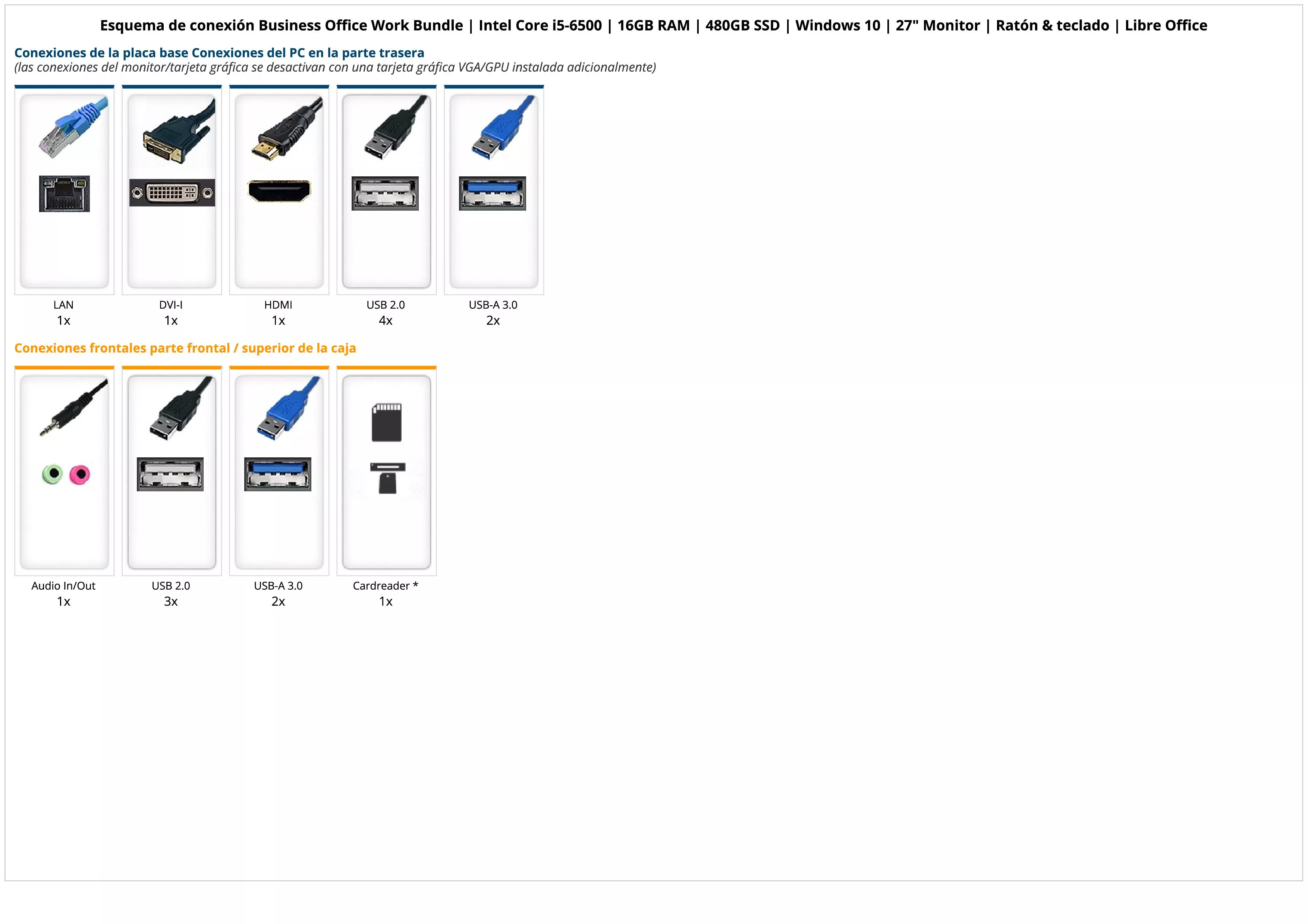 Business Office Work Bundle | Intel Core i5-6500 | 16GB RAM | 480GB SSD | Windows 10 | 27" Monitor | Ratón & teclado | Libre Office