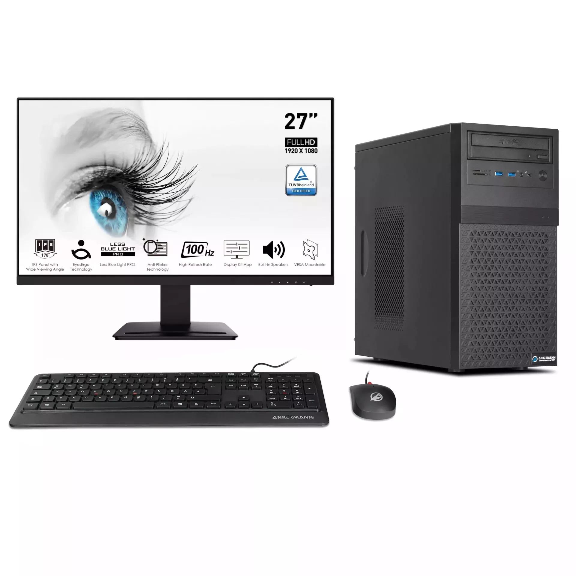 Business Office Work Komplett Set | Intel Core i5-14400F | Nvidia GeForce GT 740 4GB | 16GB DDR5 RAM | 1TB NVMe SSD | Windows 11 | WLAN & Bluetooth | 27" Monitor | Maus & Tastatur | Libre Office