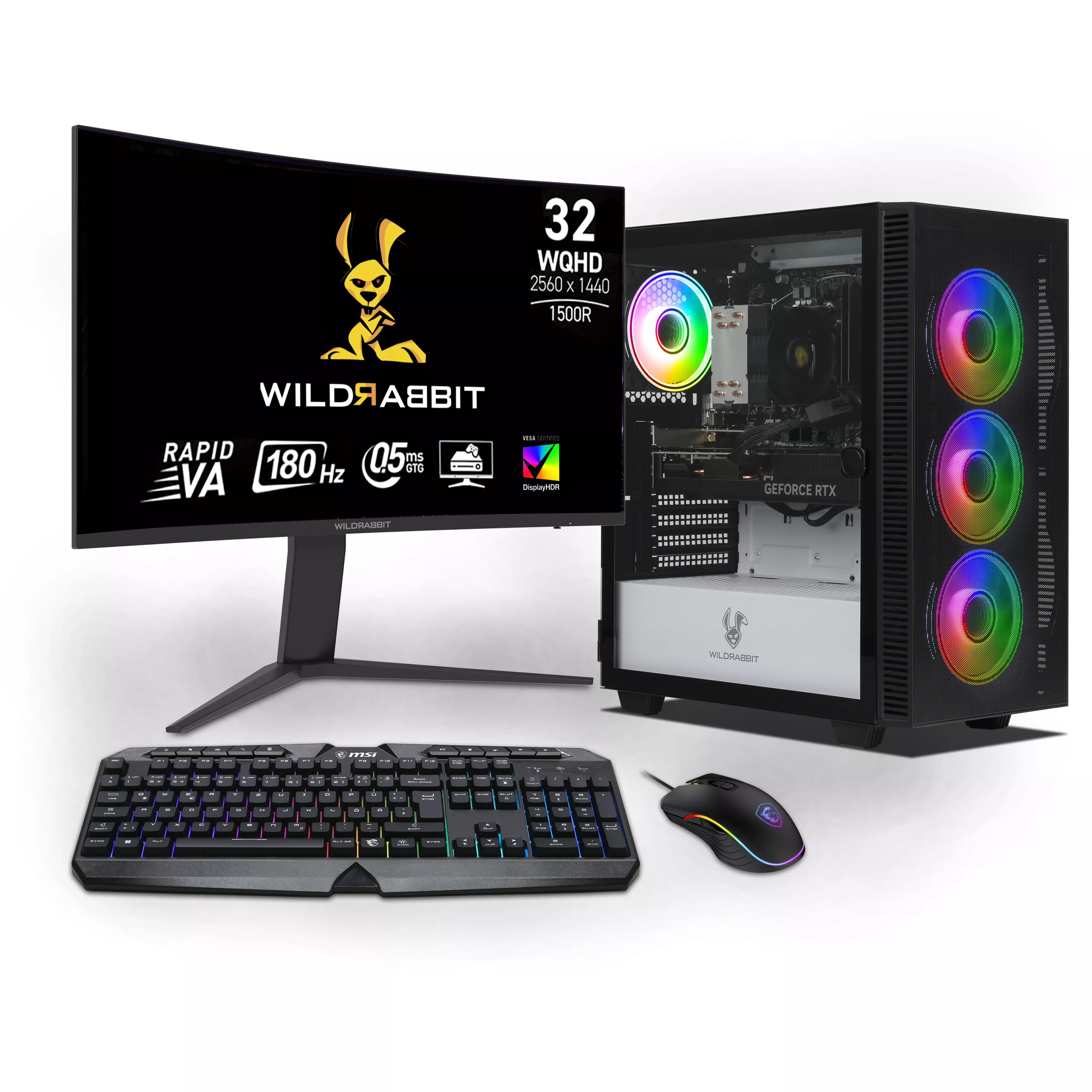 Ryzen Gaming Bundle | AMD Ryzen 7 8700F | Nvidia GeForce RTX 5070 12GB | 32GB DDR5 RAM | 1TB NVMe SSD | Windows 11 | WiFi | Wildrabbit GMX 32" WQHD LCD Gaming Monitor | Tastiera tedesca RGB di MSI | MSI Forge Mouse | Libre Office Ryzen Gaming Bundle | AMD Ryzen 7 8700F | Nvidia GeForce RTX 5070 12GB | 32GB DDR5 RAM | 1TB NVMe SSD | Windows 11 | WiFi | Wildrabbit GMX 32" WQHD LCD Gaming Monitor | Tastiera tedesca RGB di MSI | MSI Forge Mouse | Libre Office