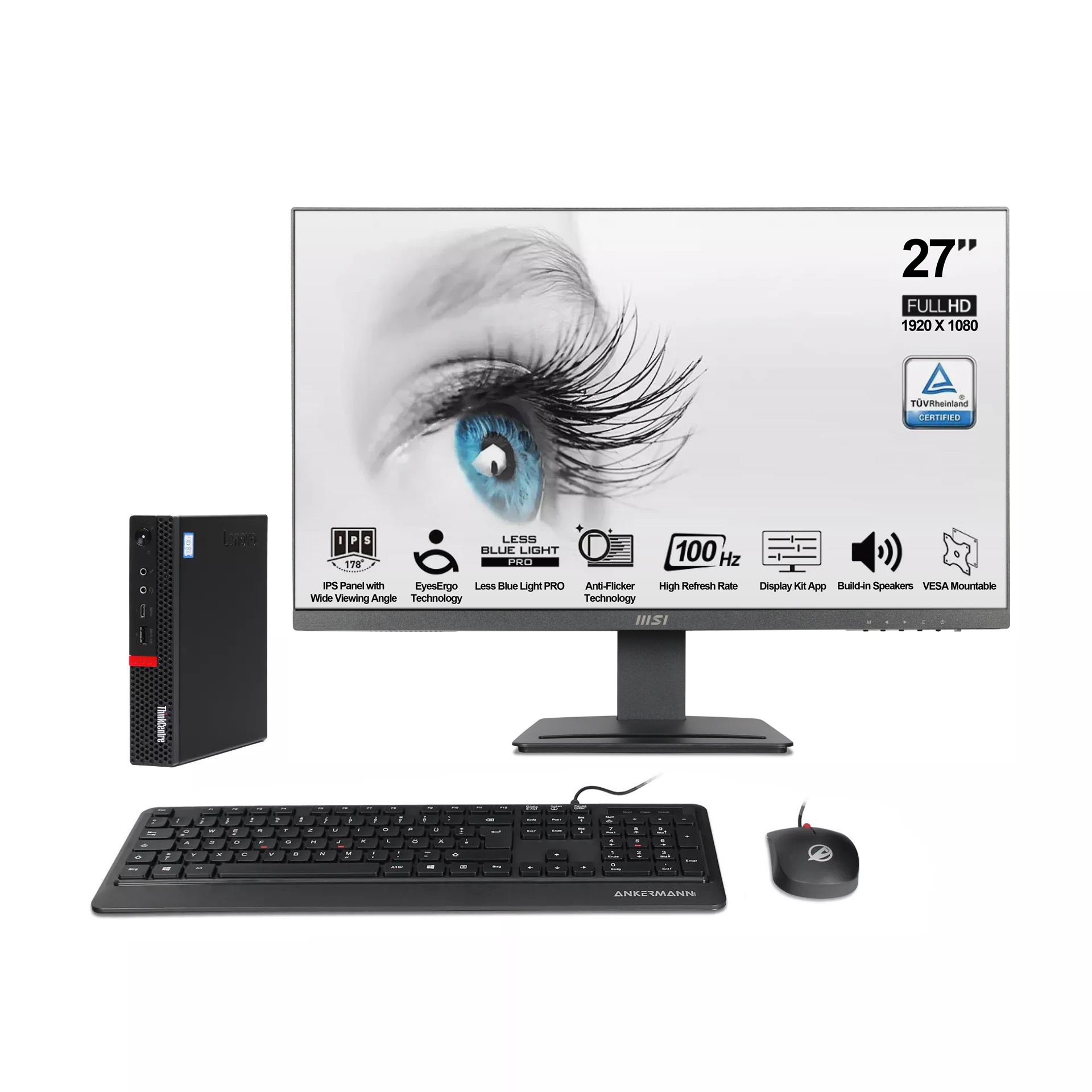 ThinkCentre M720q i5 Mini PC Komplett Set | 16GB RAM | 1TB NVMe SSD | Windows 11 | Intel Core i5-8400T | 27" Monitor | Maus & Tastatur | MS Office 2024 ThinkCentre M720q i5 Mini PC Komplett Set | 16GB RAM | 1TB NVMe SSD | Windows 11 | Intel Core i5-8400T | 27" Monitor | Maus & Tastatur | MS Office 2024