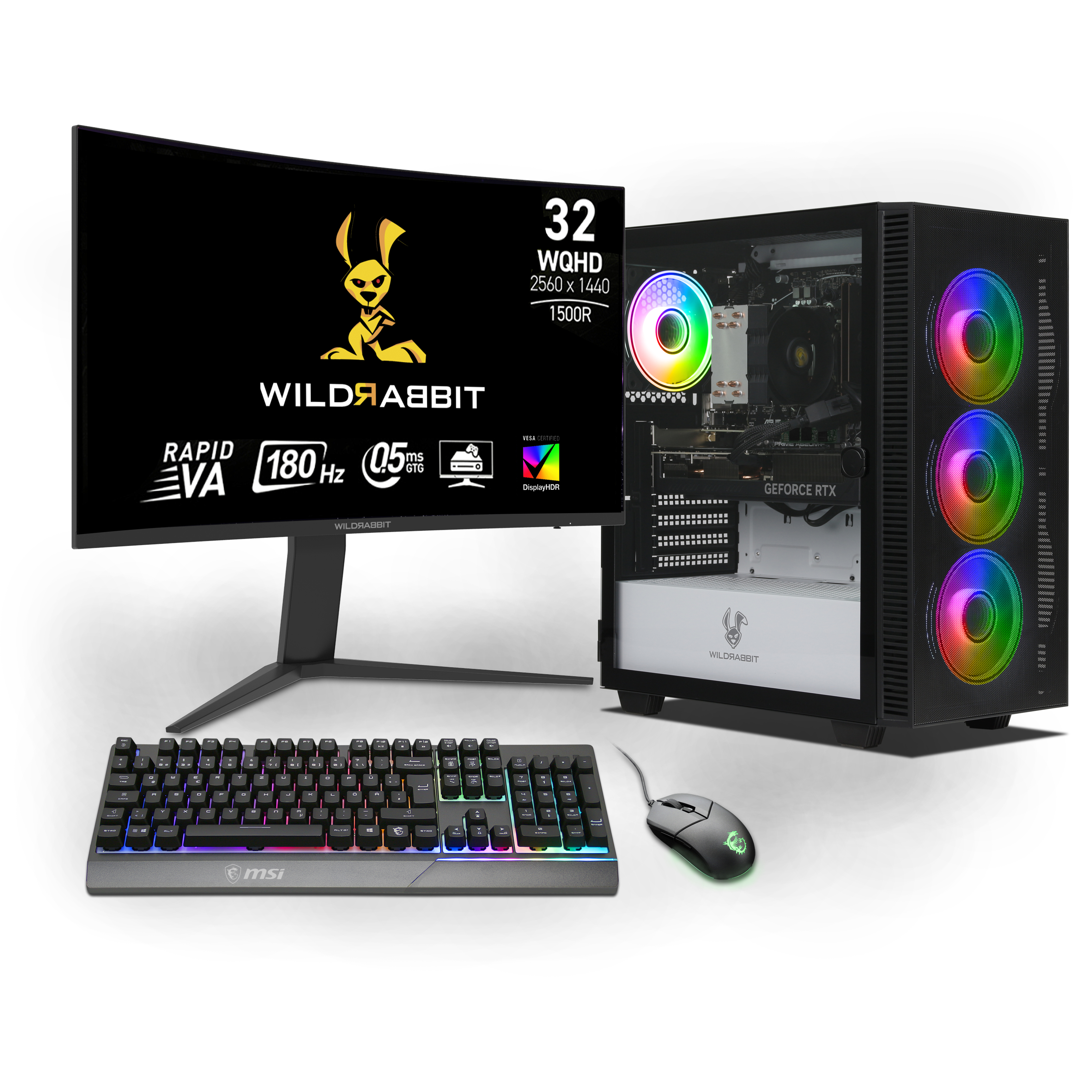 Ryzen Gaming Bundle | AMD Ryzen 7 8700F | Nvidia GeForce RTX 5070 12GB | 32GB DDR5 RAM | 1TB NVMe SSD | Windows 11 | WLAN | Wildrabbit GMX 32" WQHD LCD Gaming Monitor | MSI VIGOR GK30 Combo | Libre Office