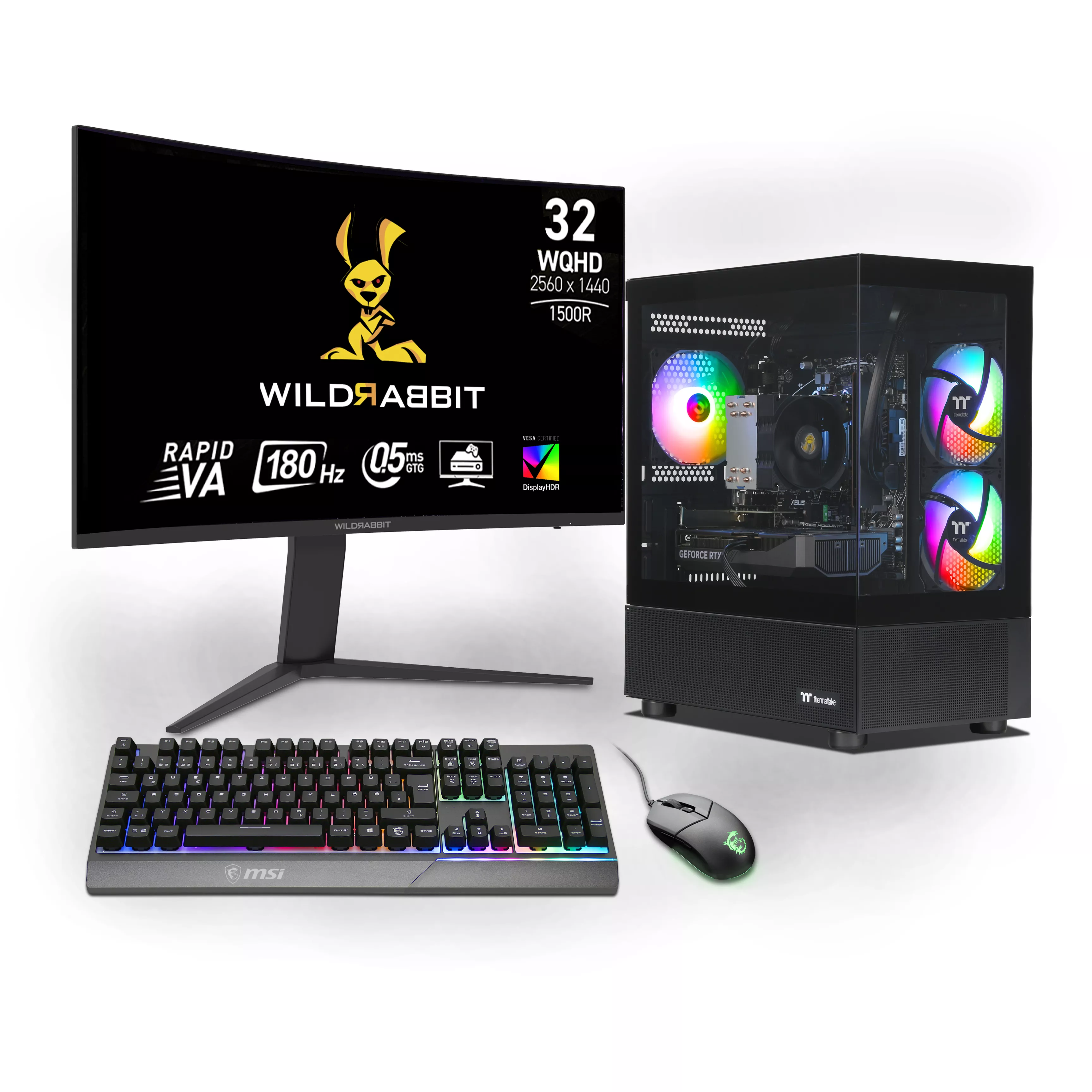 Thermal Gaming Bundle | AMD Ryzen 7 8700F | Nvidia GeForce RTX 5060 Ti 16GB | 16GB DDR5 RAM | 1TB NVMe SSD | Windows 11 | WLAN | Wildrabbit GMX 32" WQHD LCD Gaming Monitor | MSI VIGOR GK30 Combo | Libre Office