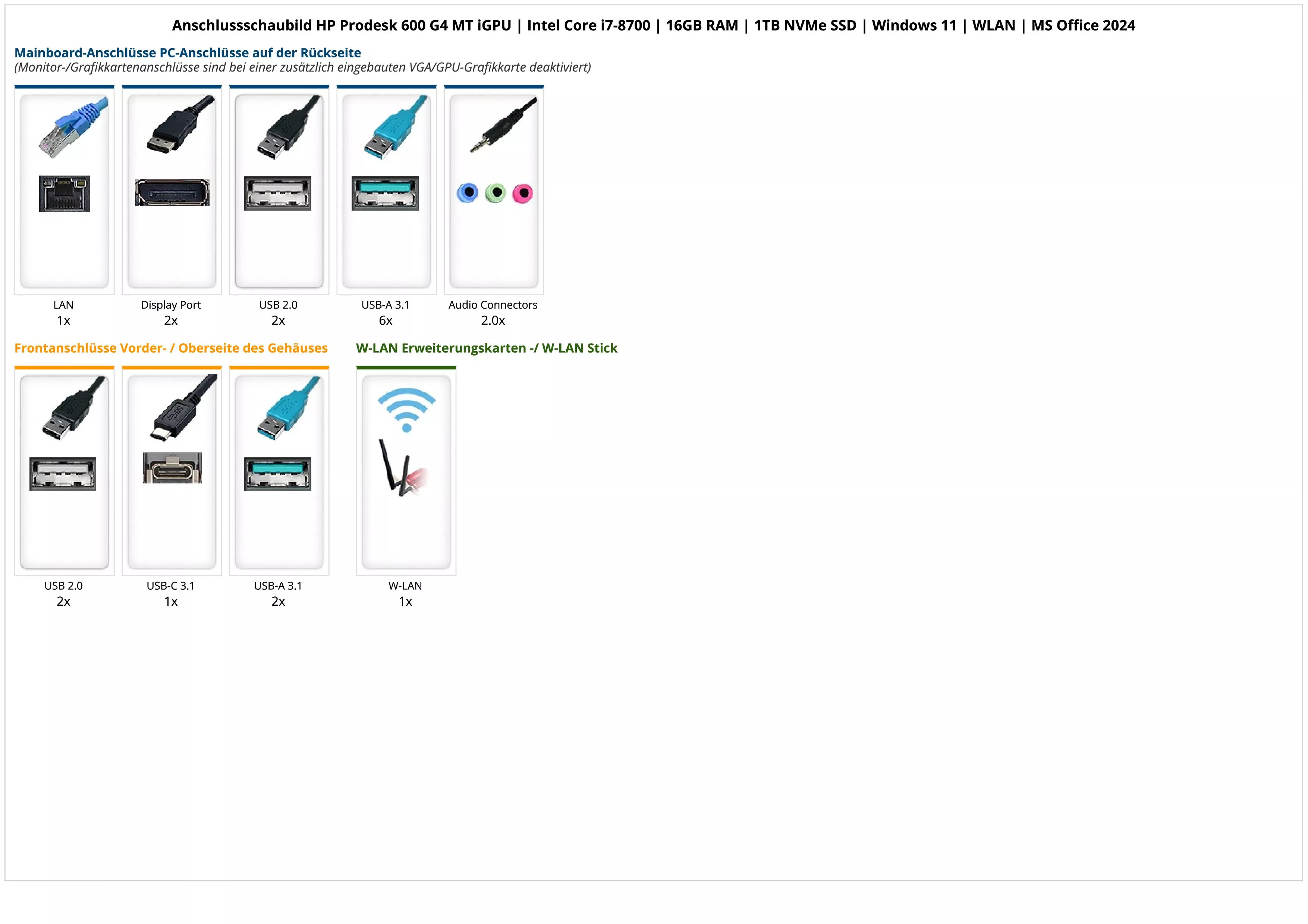 HP Prodesk 600 G4 MT iGPU | Intel Core i7-8700 | 16GB RAM | 1TB NVMe SSD | Windows 11 | WLAN | MS Office 2024 HP Prodesk 600 G4 MT iGPU | Intel Core i7-8700 | 16GB RAM | 1TB NVMe SSD | Windows 11 | WLAN | MS Office 2024