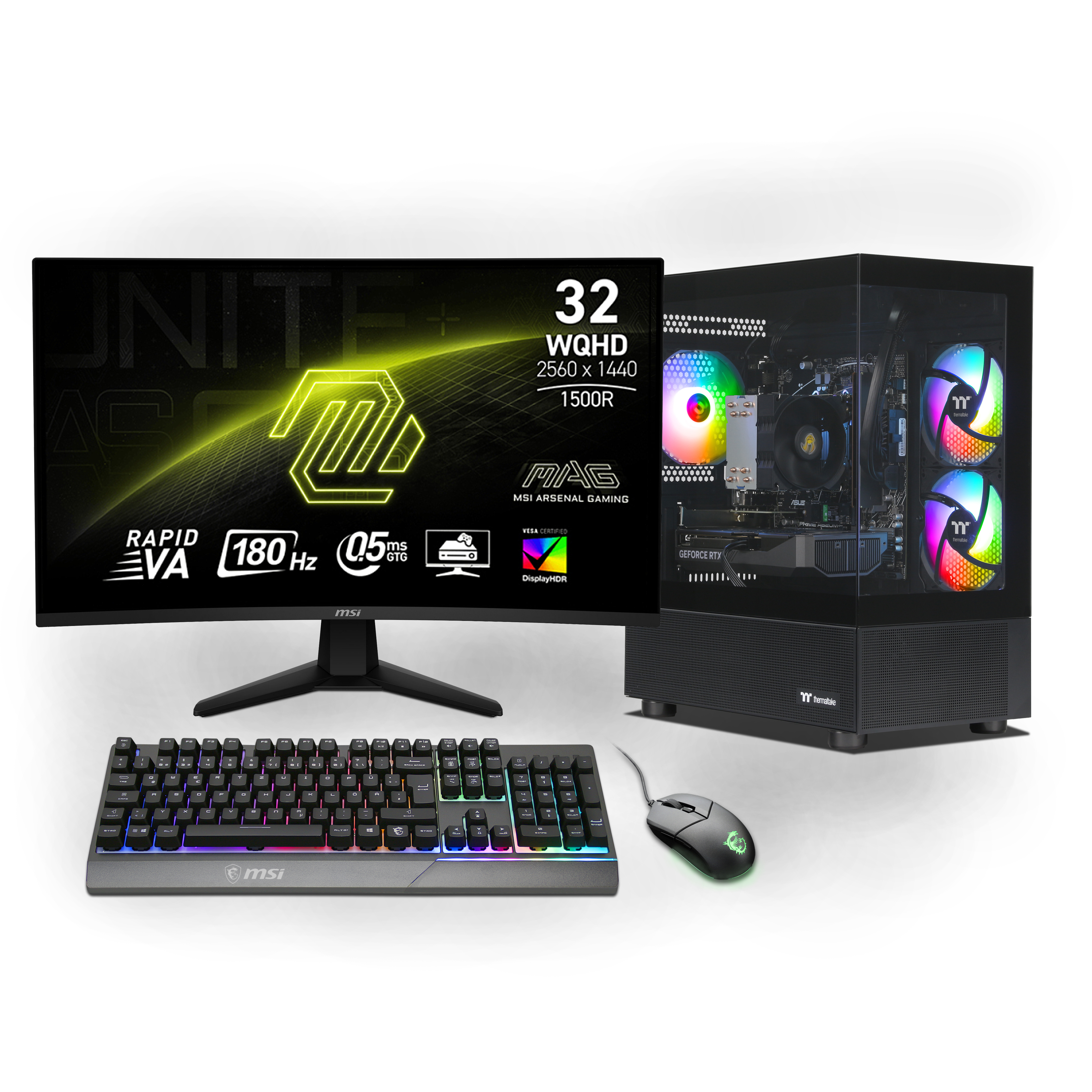 Thermal Gaming Bundle | AMD Ryzen 7 8700F | Nvidia GeForce RTX 5060 Ti 16GB | 32GB DDR5 RAM | 2TB NVMe SSD | Windows 11 | WLAN | MSI MAG 32" Curved WQHD Gaming Monitor | MSI VIGOR GK30 Combo | Libre Office